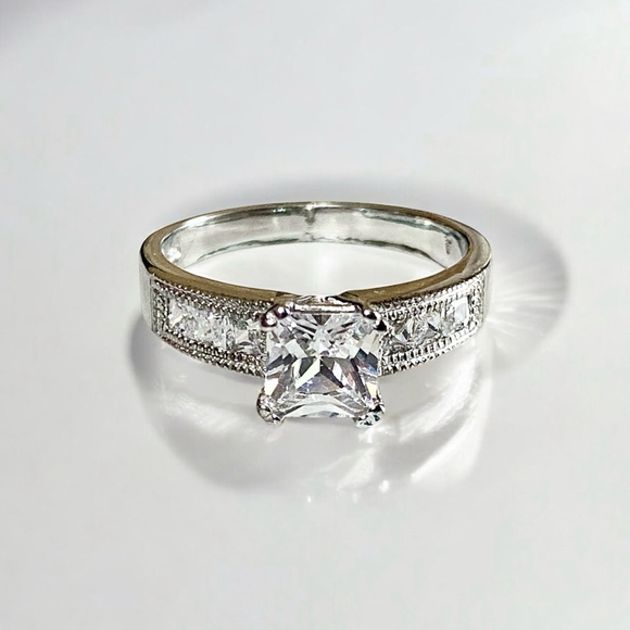 Unbranded Jewelry - Vintage Sterling Silver Princess Cubic Zirconia Channel Set Band Ring Size 10.25